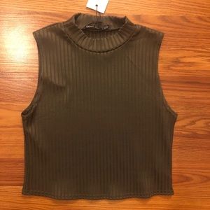 Army green mock neck crop top